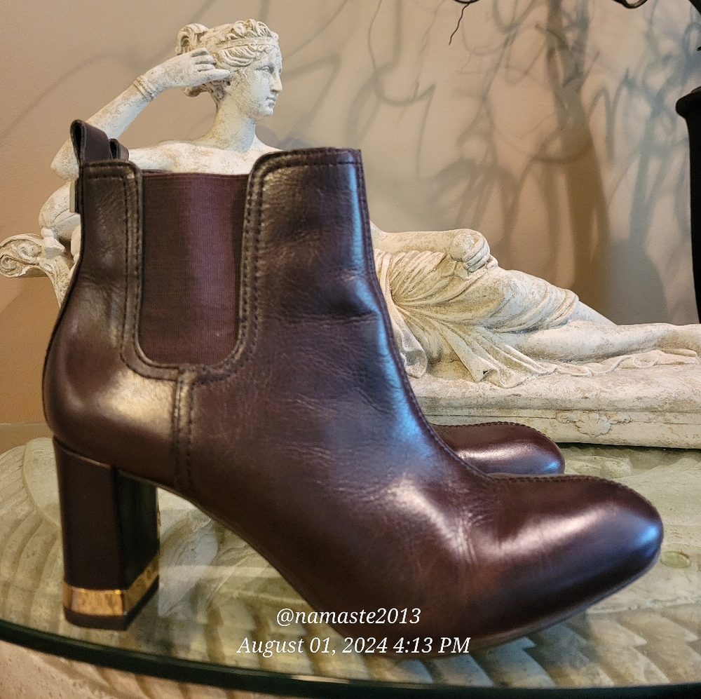 Tory Burch Brown April Leather Boot Designer Luxury Celeb #124